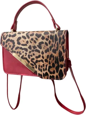 Women's Leopard Flap Squared Shoulder Bags Top Handle Handbags Cheetah Satchel Purse