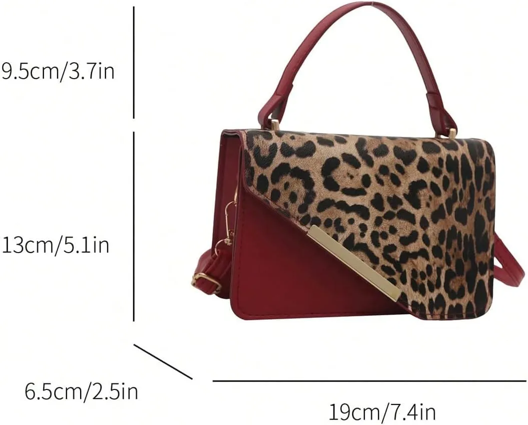 Women's Leopard Flap Squared Shoulder Bags Top Handle Handbags Cheetah Satchel Purse