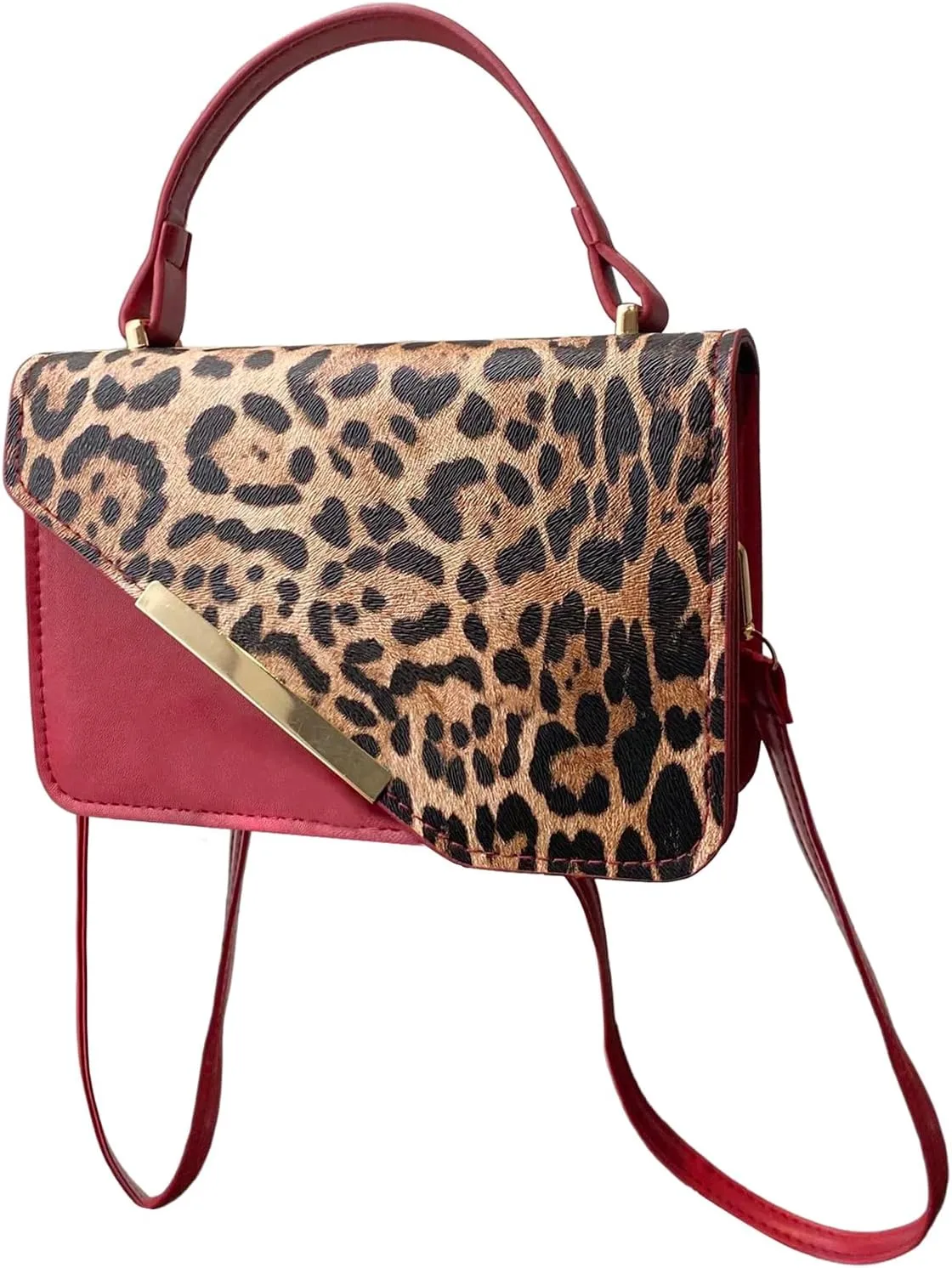 Women's Leopard Flap Squared Shoulder Bags Top Handle Handbags Cheetah Satchel Purse