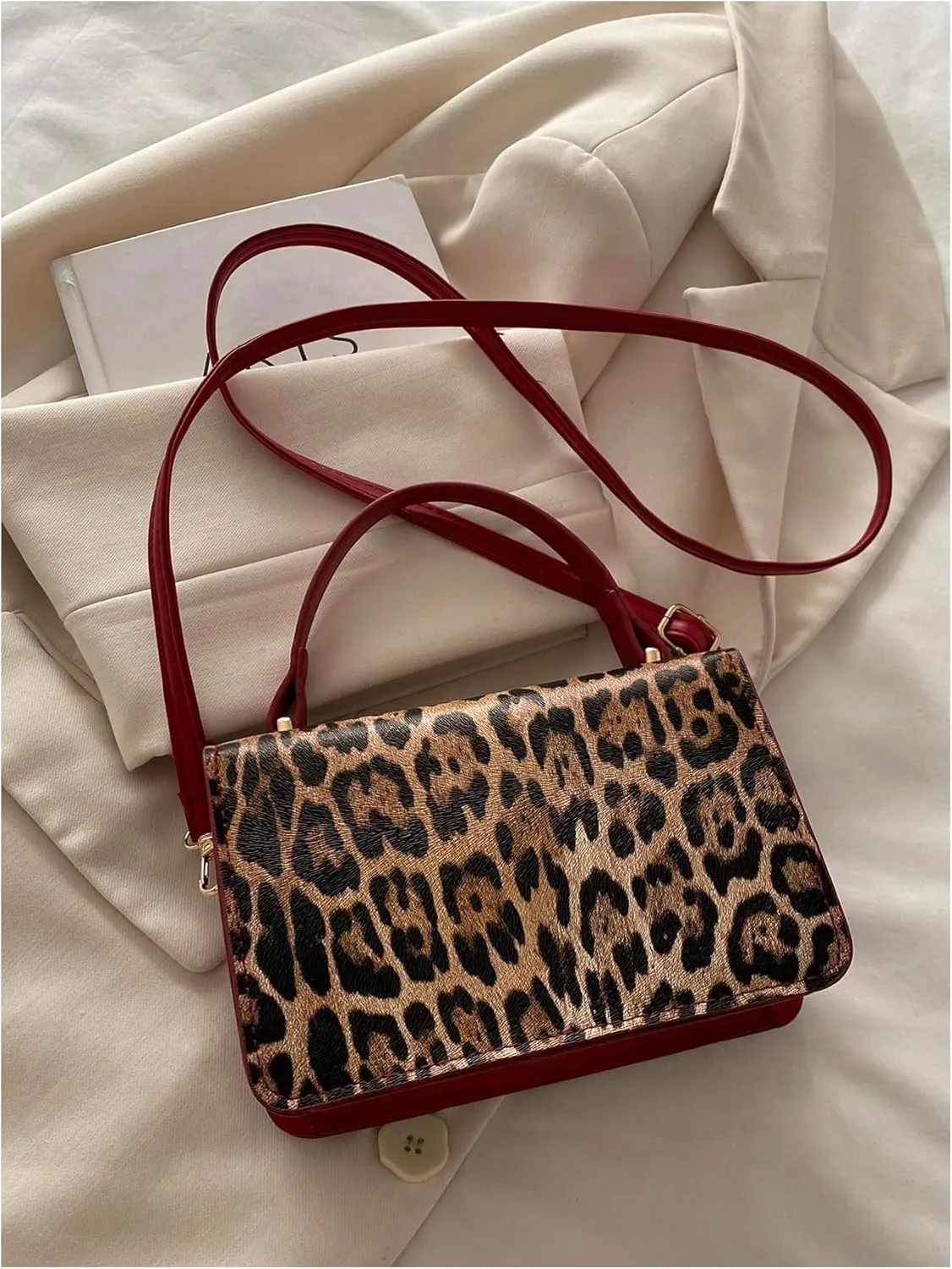 Women's Leopard Flap Squared Shoulder Bags Top Handle Handbags Cheetah Satchel Purse
