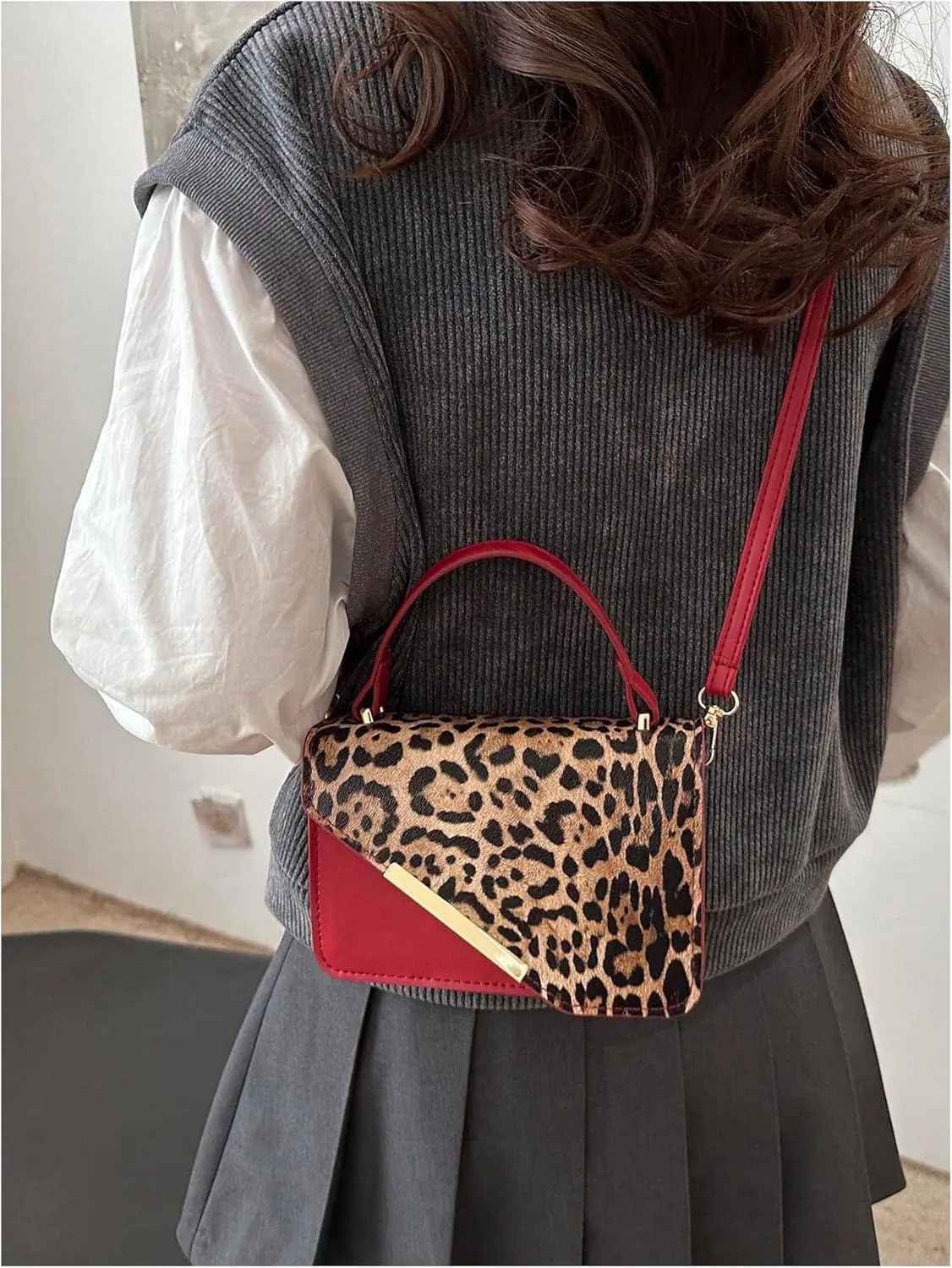 Women's Leopard Flap Squared Shoulder Bags Top Handle Handbags Cheetah Satchel Purse