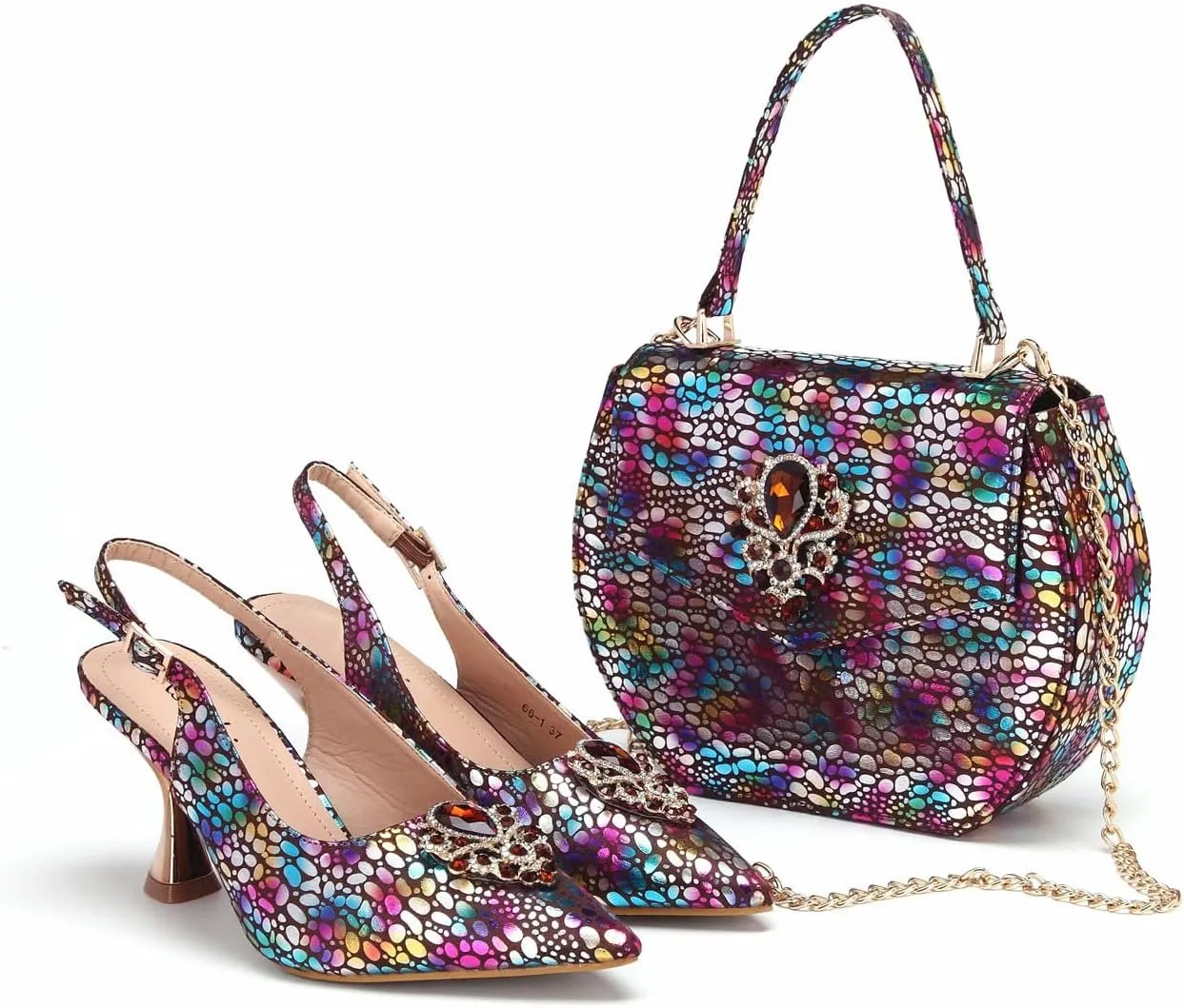 Women’s Luxury Italian Style Evening Shoes and Shoulder Bag Combo Sparkly Crystal Embellished Heels for Formal Wear