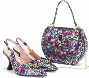 Women’s Luxury Italian Style Evening Shoes and Shoulder Bag Combo Sparkly Crystal Embellished Heels for Formal Wear
