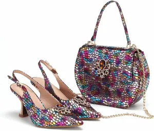 Women’s Luxury Italian Style Evening Shoes and Shoulder Bag Combo Sparkly Crystal Embellished Heels for Formal Wear