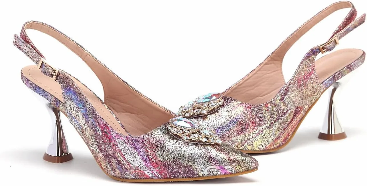 Women’s Luxury Italian Style Evening Shoes and Shoulder Bag Combo Sparkly Crystal Embellished Heels for Formal Wear