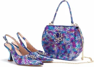 Women’s Luxury Italian Style Evening Shoes and Shoulder Bag Combo Sparkly Crystal Embellished Heels for Formal Wear