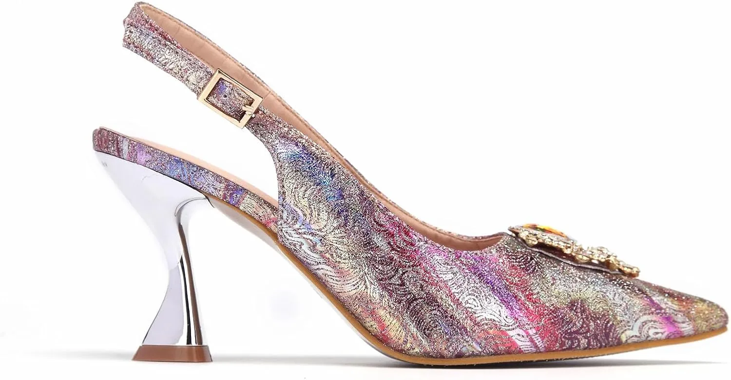Women’s Luxury Italian Style Evening Shoes and Shoulder Bag Combo Sparkly Crystal Embellished Heels for Formal Wear