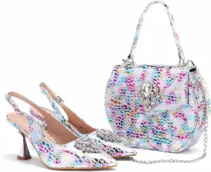 Women’s Luxury Italian Style Evening Shoes and Shoulder Bag Combo Sparkly Crystal Embellished Heels for Formal Wear