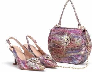 Women’s Luxury Italian Style Evening Shoes and Shoulder Bag Combo Sparkly Crystal Embellished Heels for Formal Wear