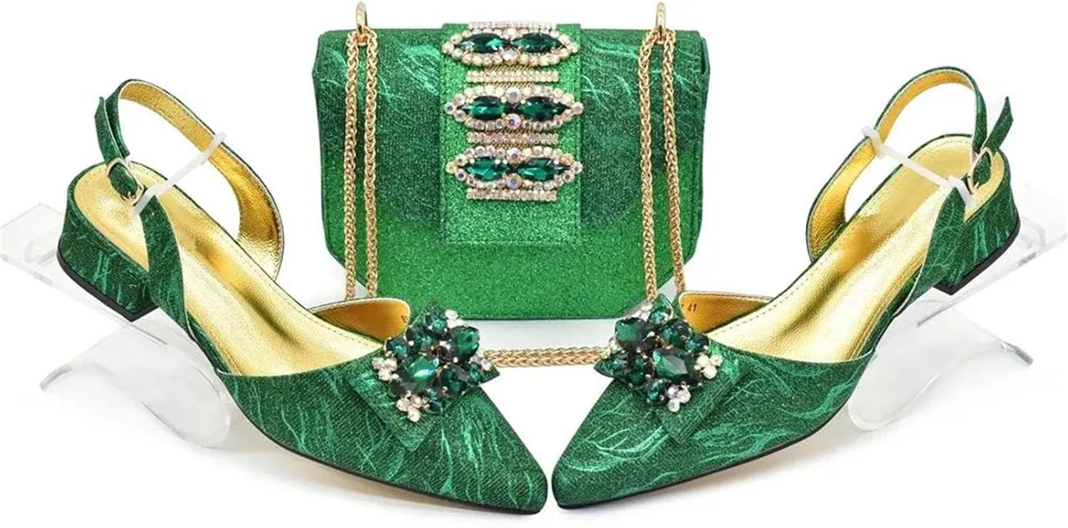 Women’s Luxury Rhinestone Embellished Wedding Shoes and Clutch Bag Set Italian Design Heels for Formal