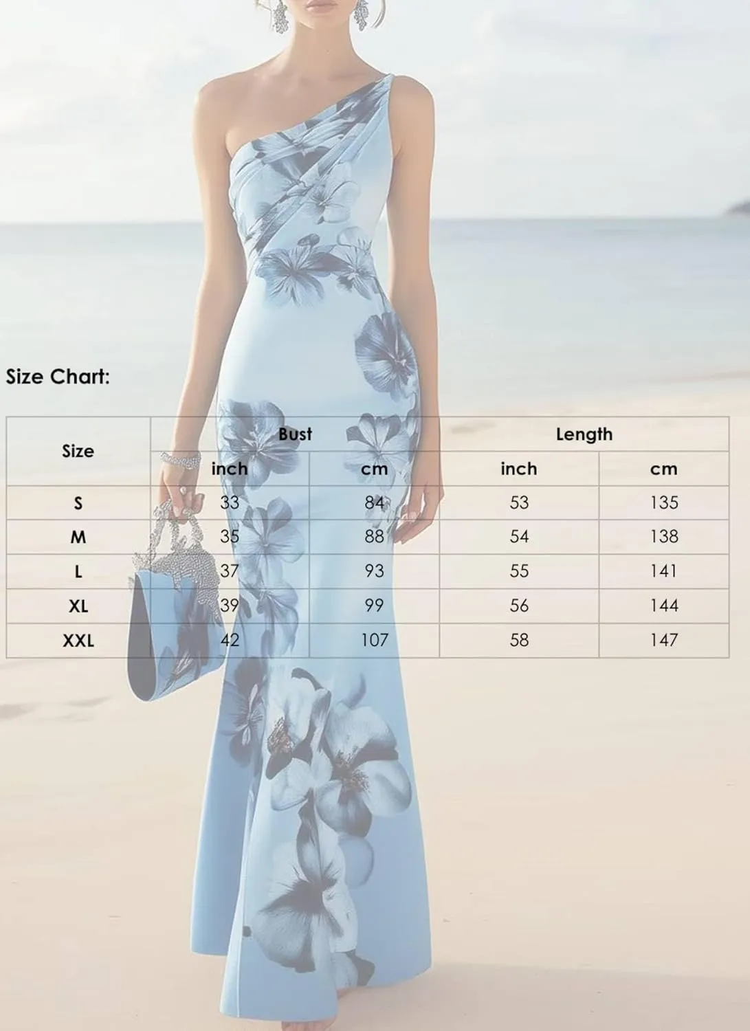 Women's Maxi Dress One Shoulder Sleeveless Blue Print Fresh and Elegant 2025 Summer Spring Cocktail Dress