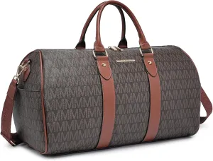 Women's Monogrammed PU Leather Duffel Bag - Scratch-Resistant Waterproof Multi-Pocket Design, Large Capacity Carry-On for Gym Yoga Work Weekender Travel​​
