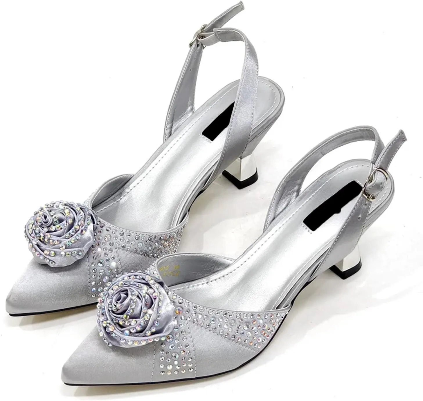 Women’s Nigerian Designer Inspired Wedding Shoes and Shoulder Bag Combo Rhinestone Embellished Heels for
