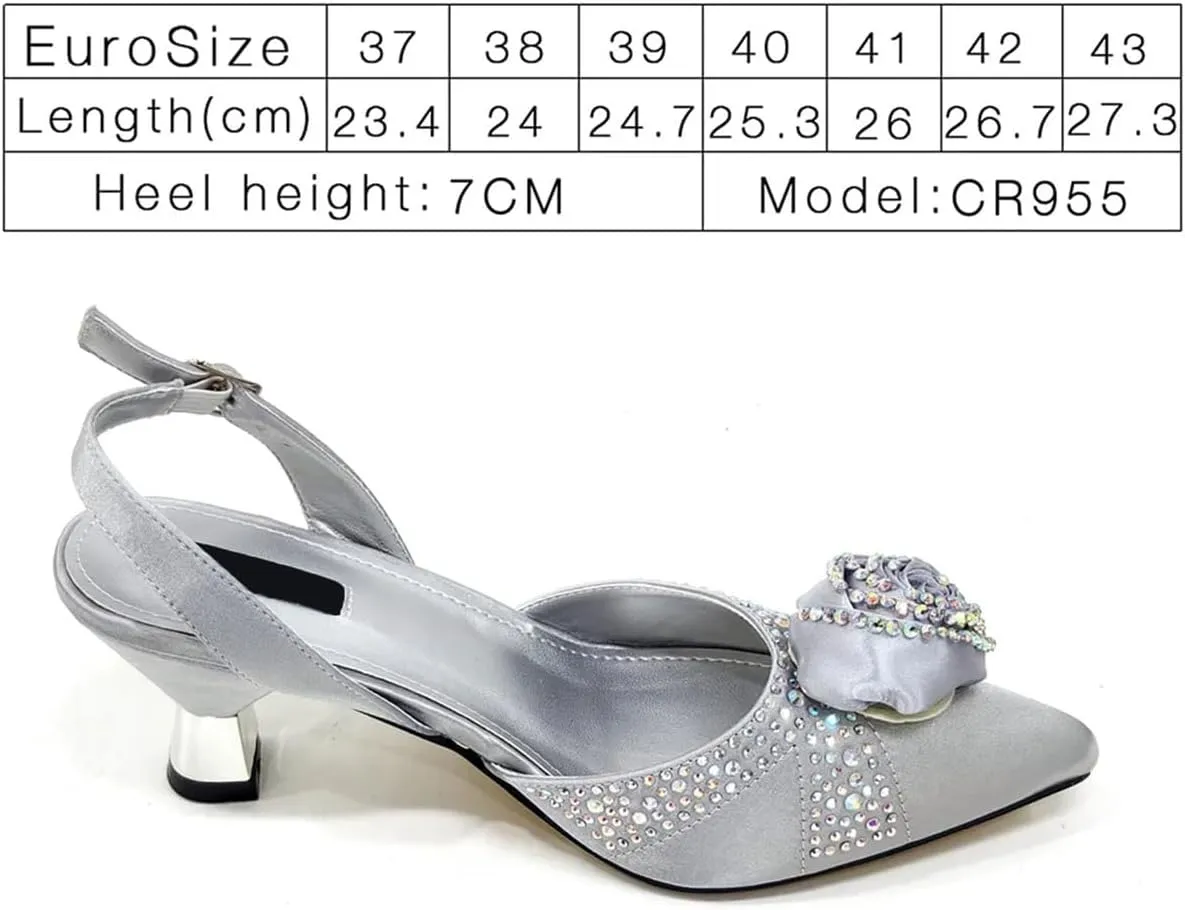 Women’s Nigerian Designer Inspired Wedding Shoes and Shoulder Bag Combo Rhinestone Embellished Heels for