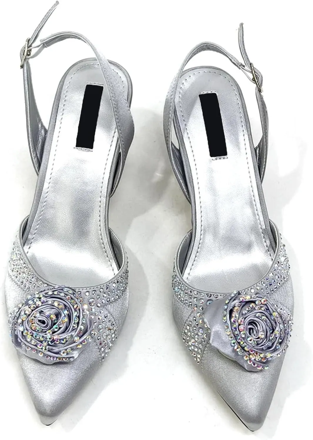 Women’s Nigerian Designer Inspired Wedding Shoes and Shoulder Bag Combo Rhinestone Embellished Heels for