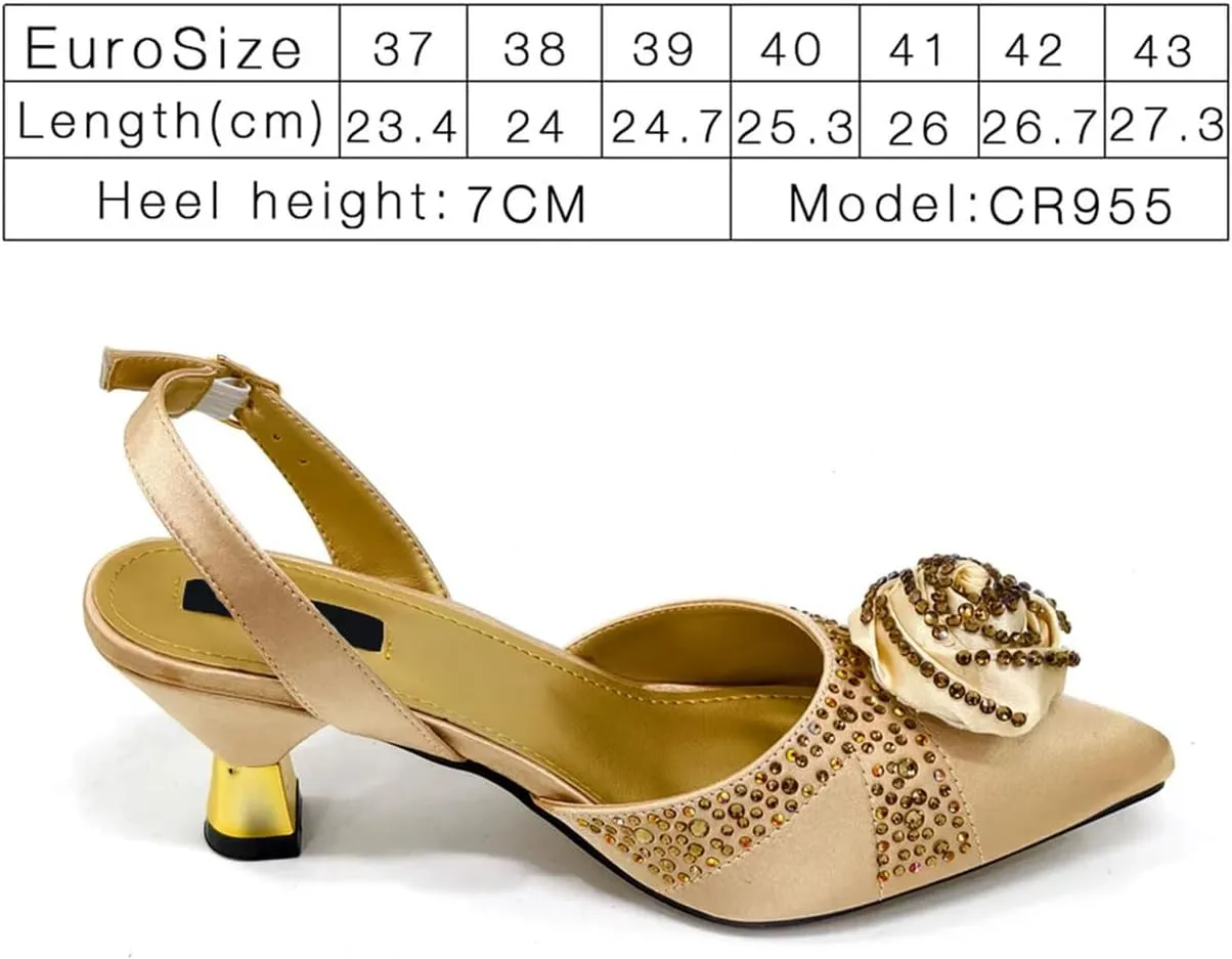 Women’s Nigerian Designer Inspired Wedding Shoes and Shoulder Bag Combo Rhinestone Embellished Heels for