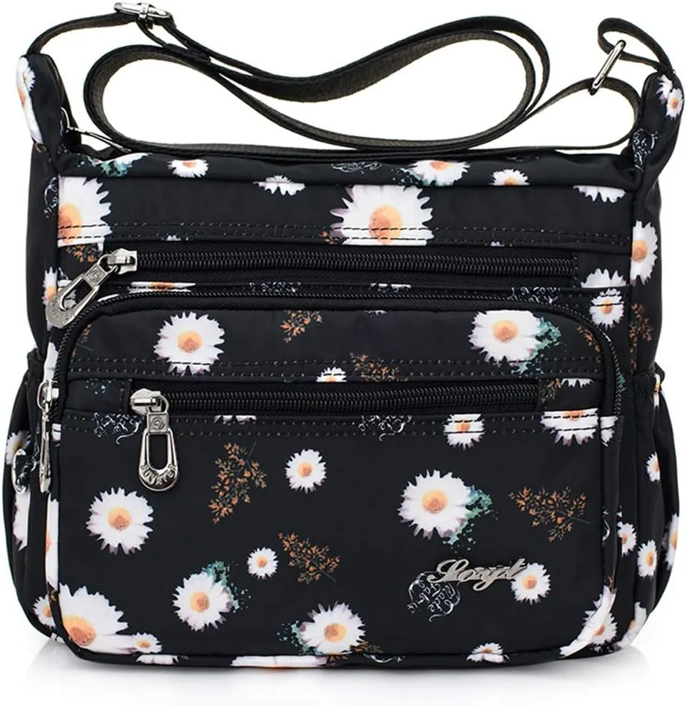 Womens Nylon Floral Shoulder Bag Crossbody Bag Messenger Bags Travel Handbags With Adjustable Strap Waterproof