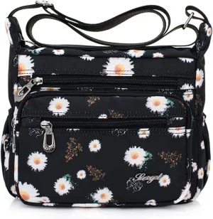 Womens Nylon Floral Shoulder Bag Crossbody Bag Messenger Bags Travel Handbags With Adjustable Strap Waterproof