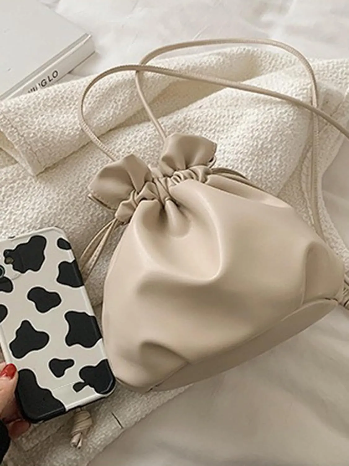Women's Pleated Clutch Y2K Hobo Bucket Bags Ruched PU Leather Underarm Purse Shoulder Crossbody Handbags With Strap