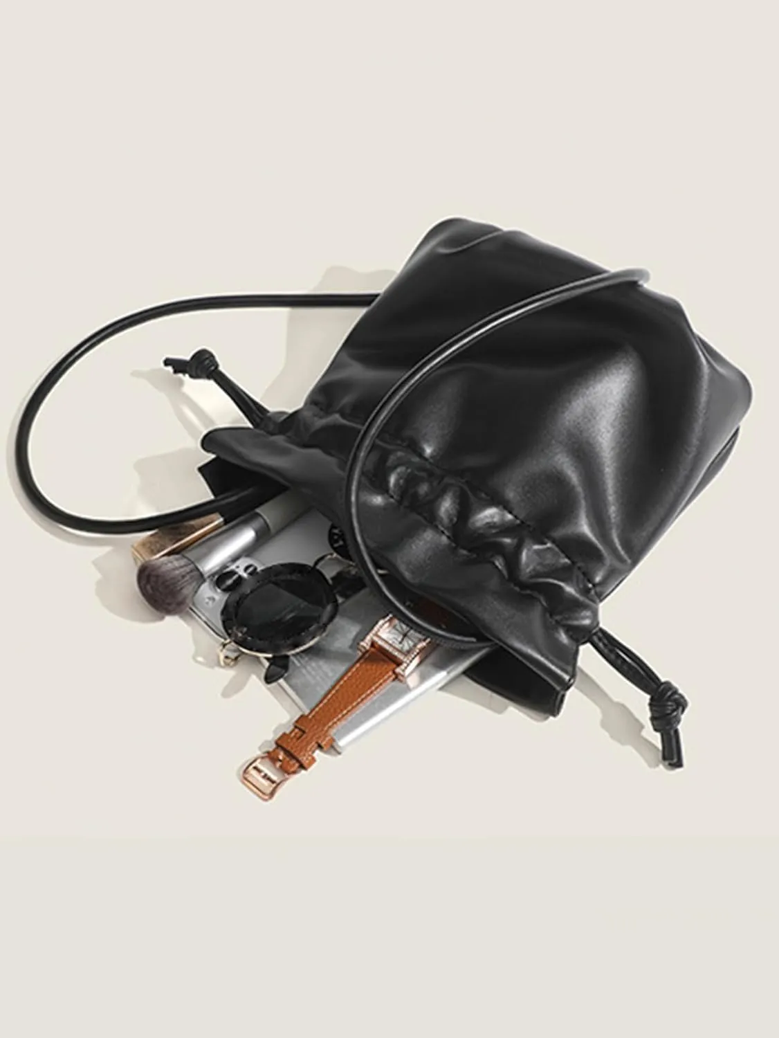 Women's Pleated Clutch Y2K Hobo Bucket Bags Ruched PU Leather Underarm Purse Shoulder Crossbody Handbags With Strap
