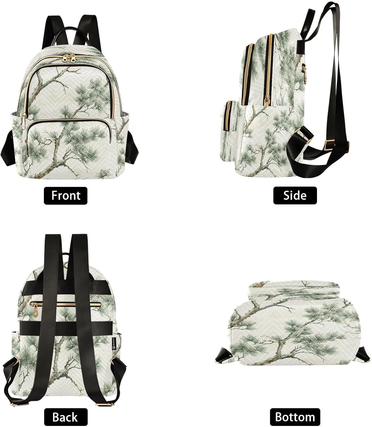 Women's Quilted Backpack Purse Coniferous Pine Fashion Backpacks Casual Rucksack, Small