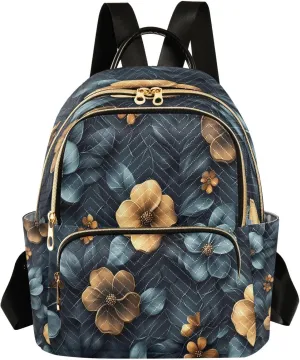 Women's Quilted Backpack Purse Floral and Hexagonal Pattern Fashion Backpacks Casual Rucksack, Small