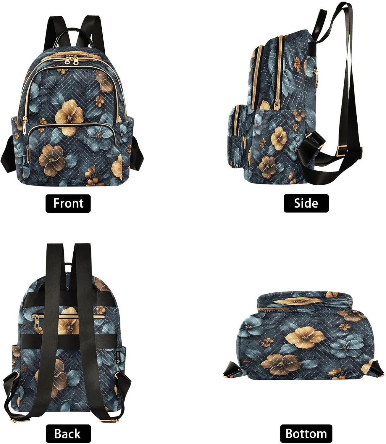 Women's Quilted Backpack Purse Floral and Hexagonal Pattern Fashion Backpacks Casual Rucksack, Small