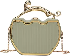 Women's Retro Metal Handbag Box Purse, Fashion Sewing Chain Shoulder Bag, PU Lightweight Phnom Penh Square Crossbody Tote
