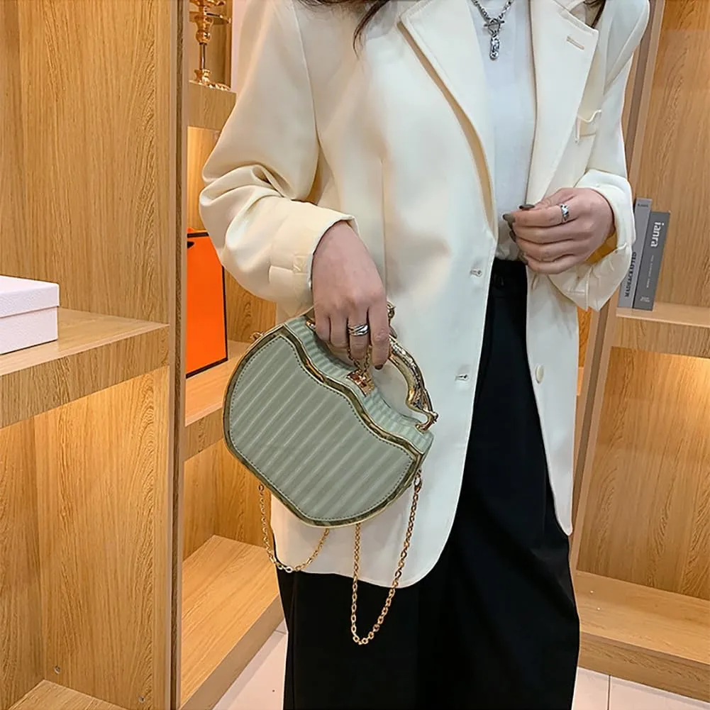 Women's Retro Metal Handbag Box Purse, Fashion Sewing Chain Shoulder Bag, PU Lightweight Phnom Penh Square Crossbody Tote