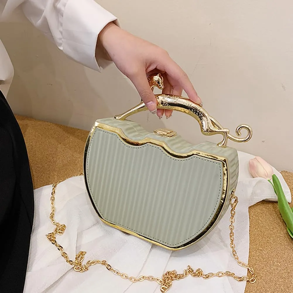 Women's Retro Metal Handbag Box Purse, Fashion Sewing Chain Shoulder Bag, PU Lightweight Phnom Penh Square Crossbody Tote