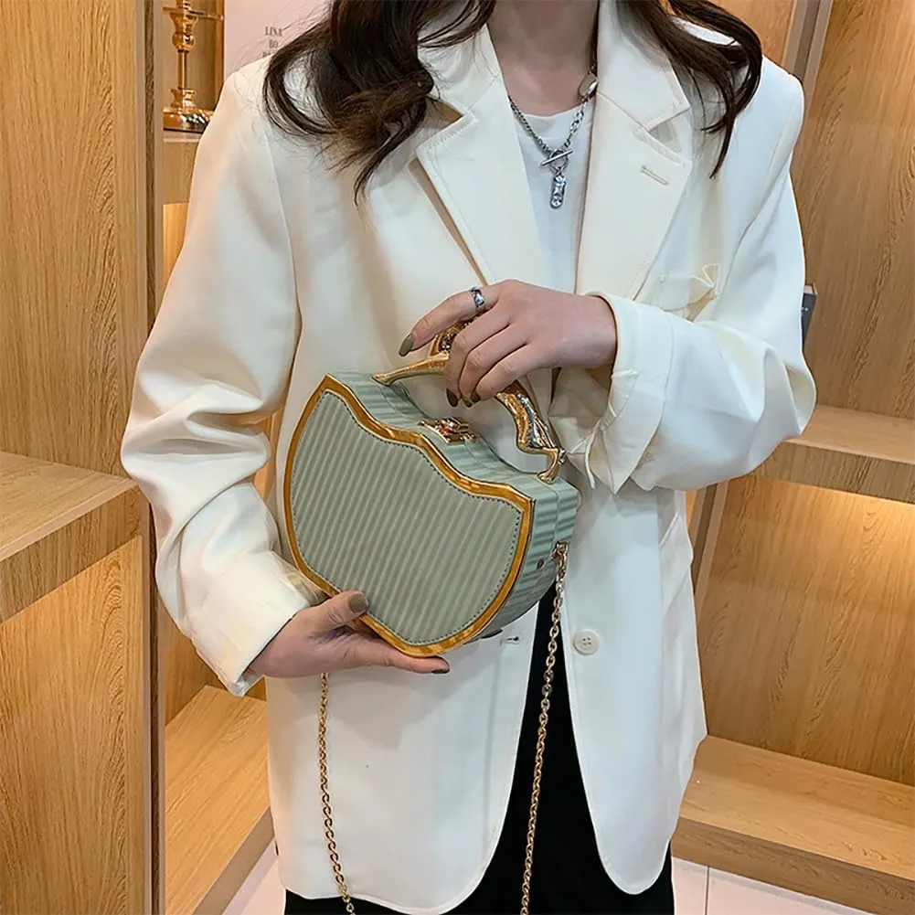 Women's Retro Metal Handbag Box Purse, Fashion Sewing Chain Shoulder Bag, PU Lightweight Phnom Penh Square Crossbody Tote