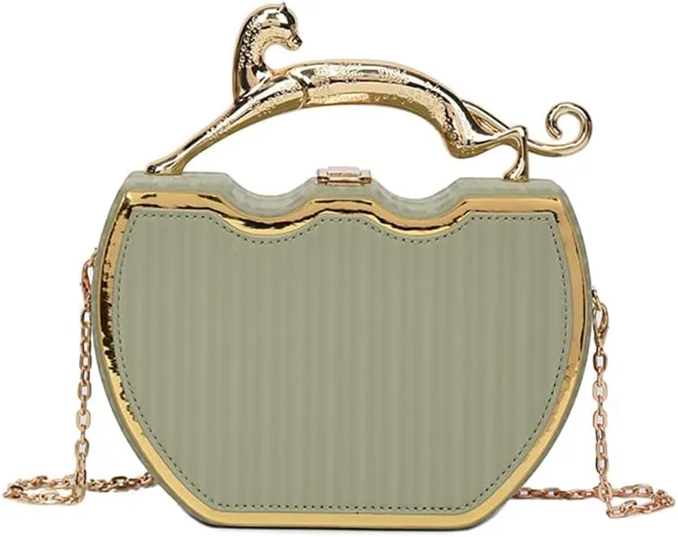Women's Retro Metal Handbag Box Purse, Fashion Sewing Chain Shoulder Bag, PU Lightweight Phnom Penh Square Crossbody Tote