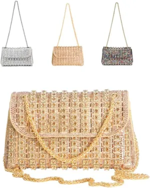Women's Rhinestone Decorated Evening Bag, Sparkly Clutch Handbag Crossbody Bag with Chain, Sparkly Evening Bags
