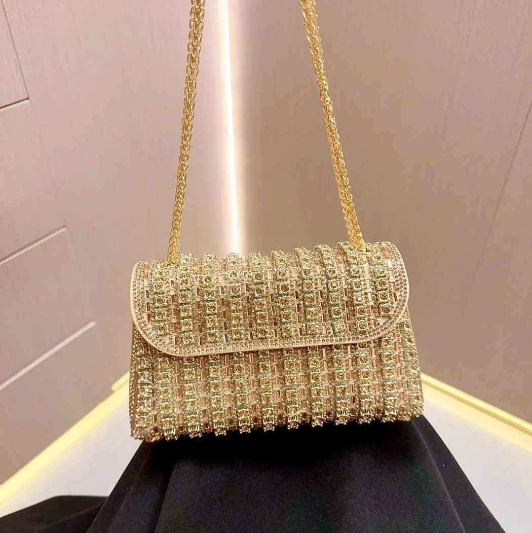 Women's Rhinestone Decorated Evening Bag, Sparkly Clutch Handbag Crossbody Bag with Chain, Sparkly Evening Bags