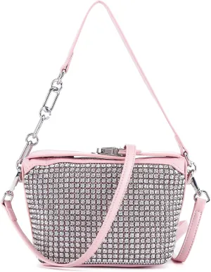 Womens Rhinestone Hobo Shoulder Bag Leather Crossbody Bag Evening Purses