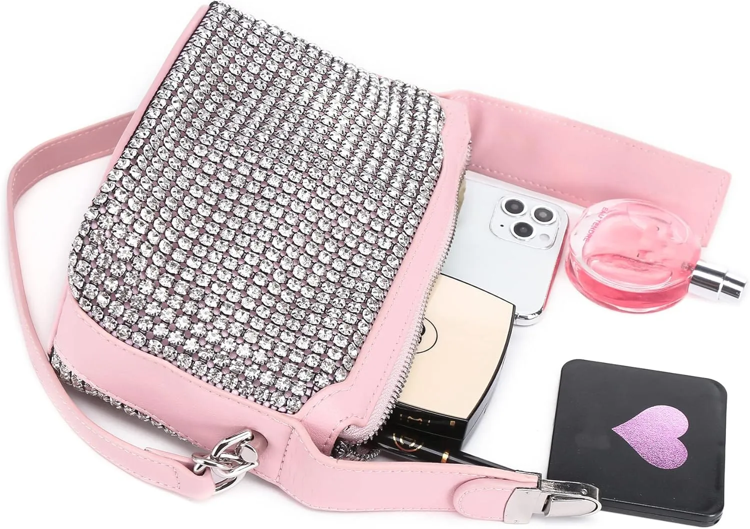 Womens Rhinestone Hobo Shoulder Bag Leather Crossbody Bag Evening Purses