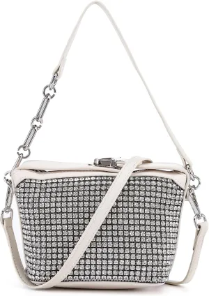 Womens Rhinestone Hobo Shoulder Bag Leather Crossbody Bag Evening Purses