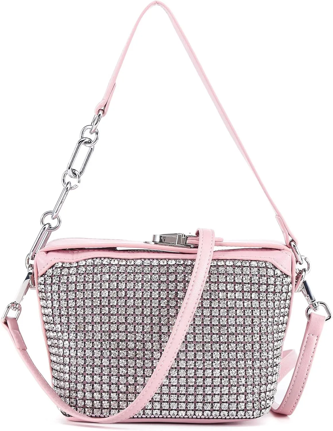 Womens Rhinestone Hobo Shoulder Bag Leather Crossbody Bag Evening Purses