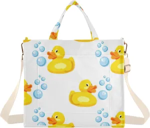 Womens Shoulder Tote Cute Duck White Yellow Beach Travel Tote Teacher Bride Friend Tote Laptop Big Purse Bag
