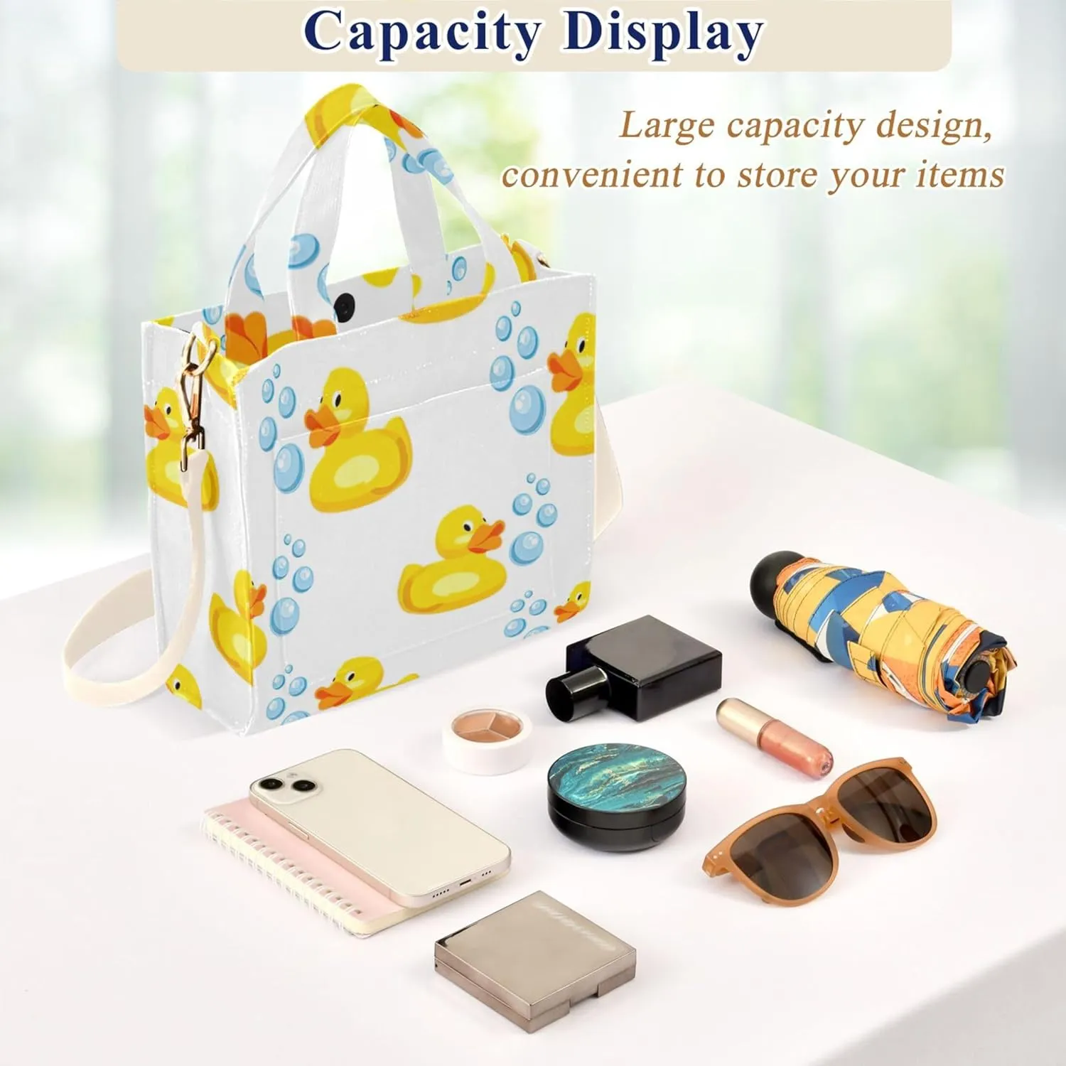 Womens Shoulder Tote Cute Duck White Yellow Beach Travel Tote Teacher Bride Friend Tote Laptop Big Purse Bag