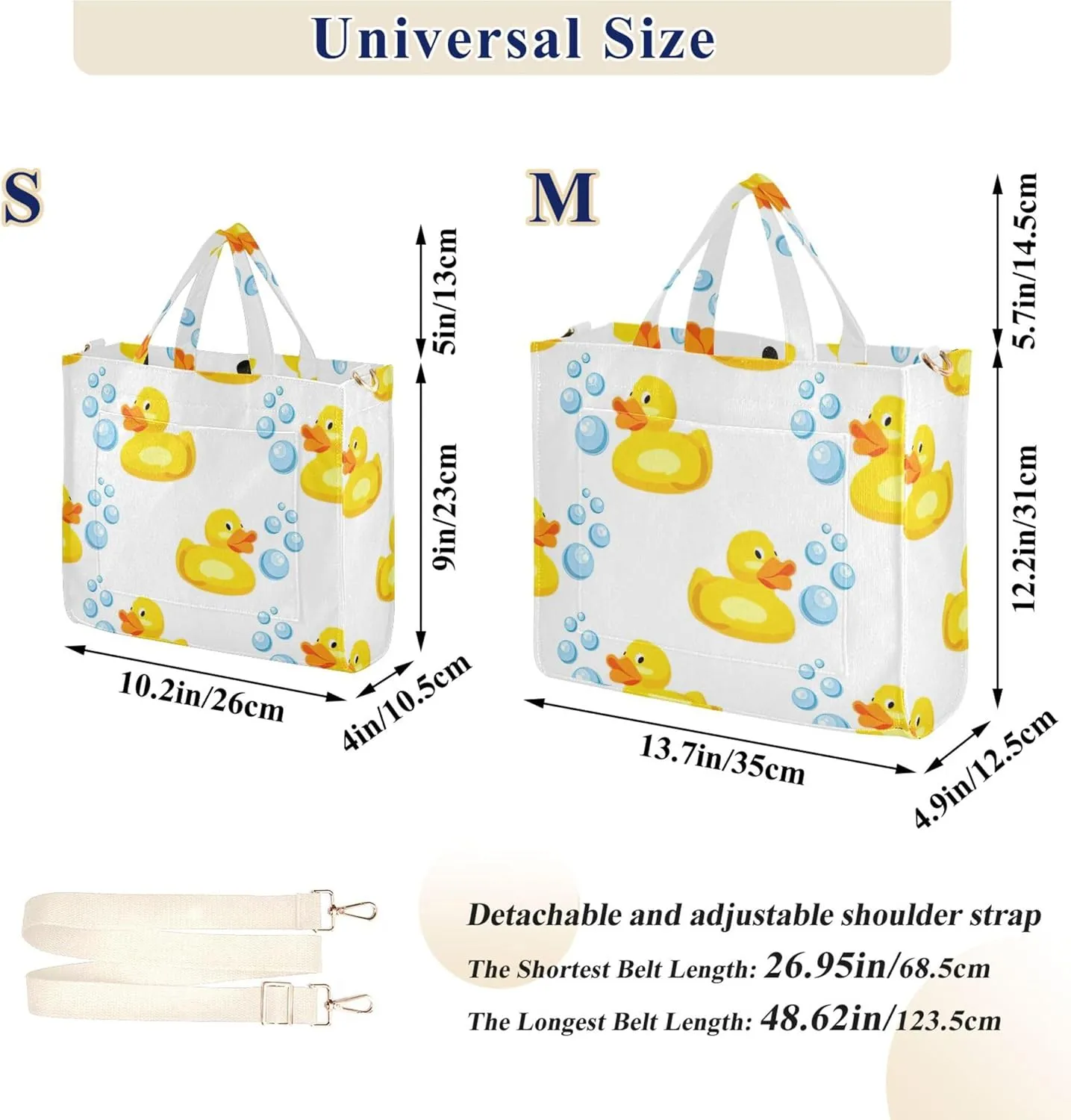 Womens Shoulder Tote Cute Duck White Yellow Beach Travel Tote Teacher Bride Friend Tote Laptop Big Purse Bag