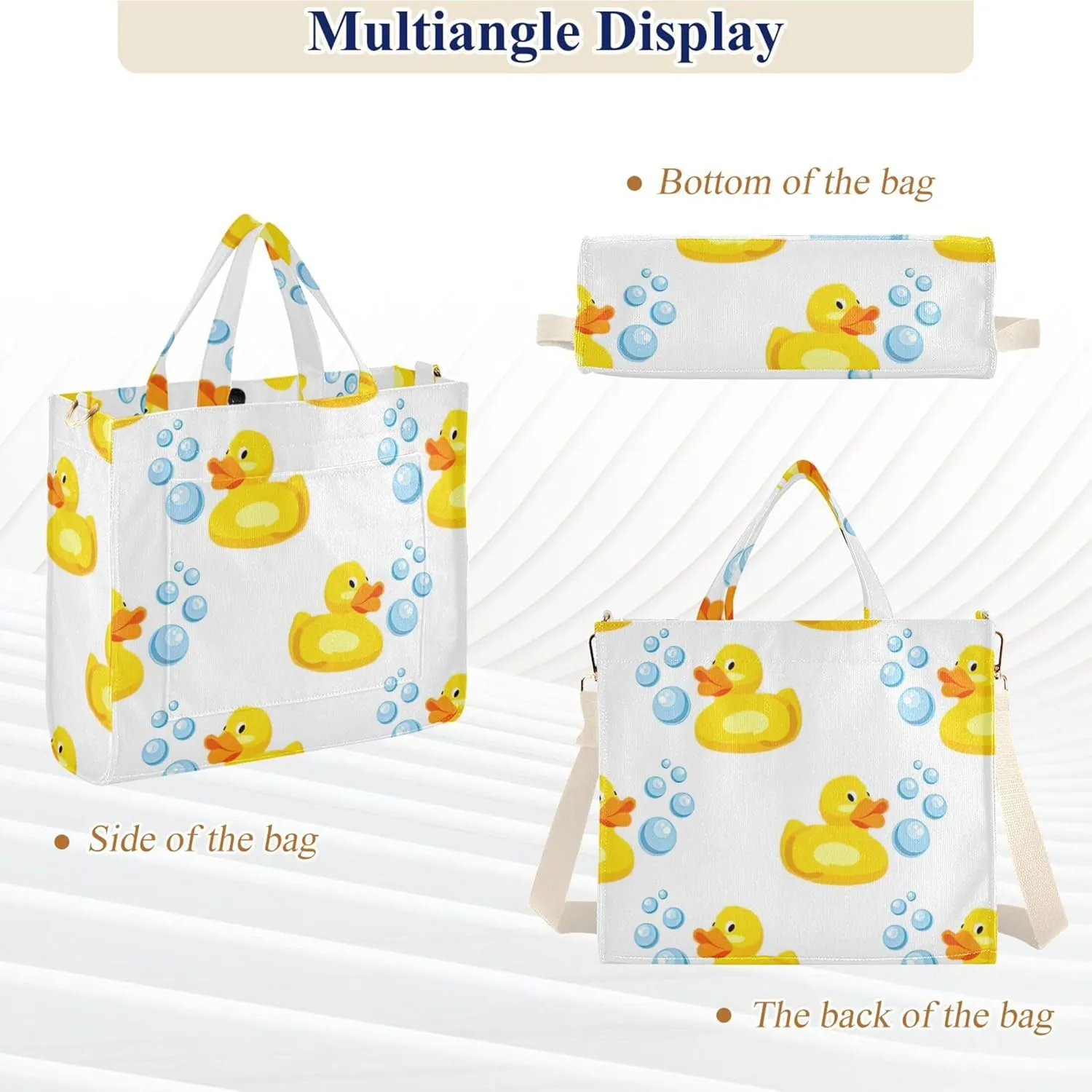 Womens Shoulder Tote Cute Duck White Yellow Beach Travel Tote Teacher Bride Friend Tote Laptop Big Purse Bag