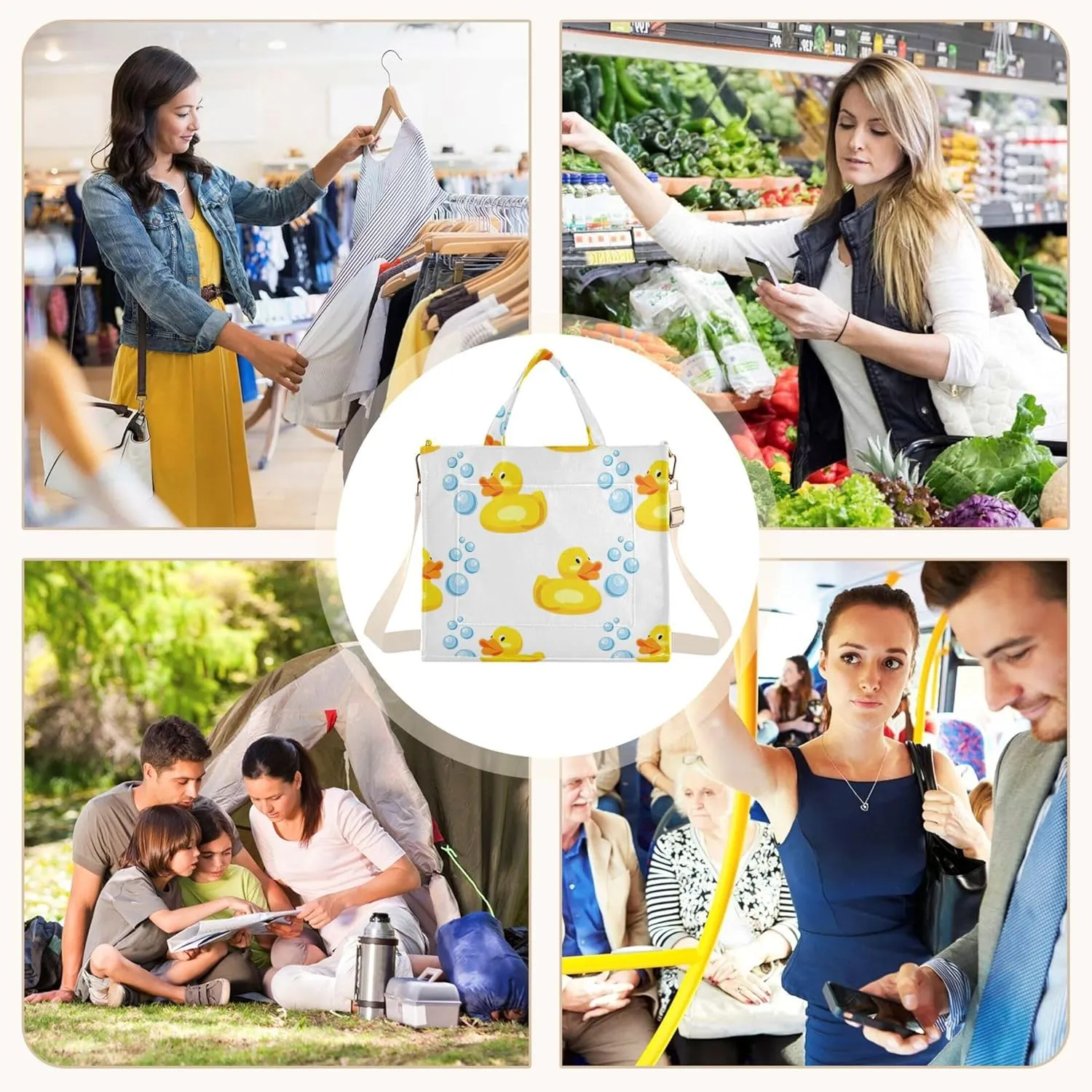 Womens Shoulder Tote Cute Duck White Yellow Beach Travel Tote Teacher Bride Friend Tote Laptop Big Purse Bag