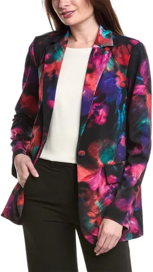 Women's Silky Knit Floral Print Straight Blazer