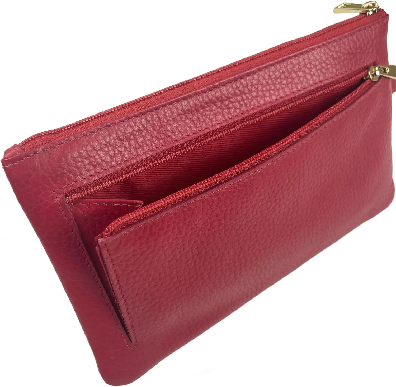 Women's Slim Leather RFID Blocking Wristlet Clutch Wallet Purse with Detachable Wrist Strap - Pebble Grain