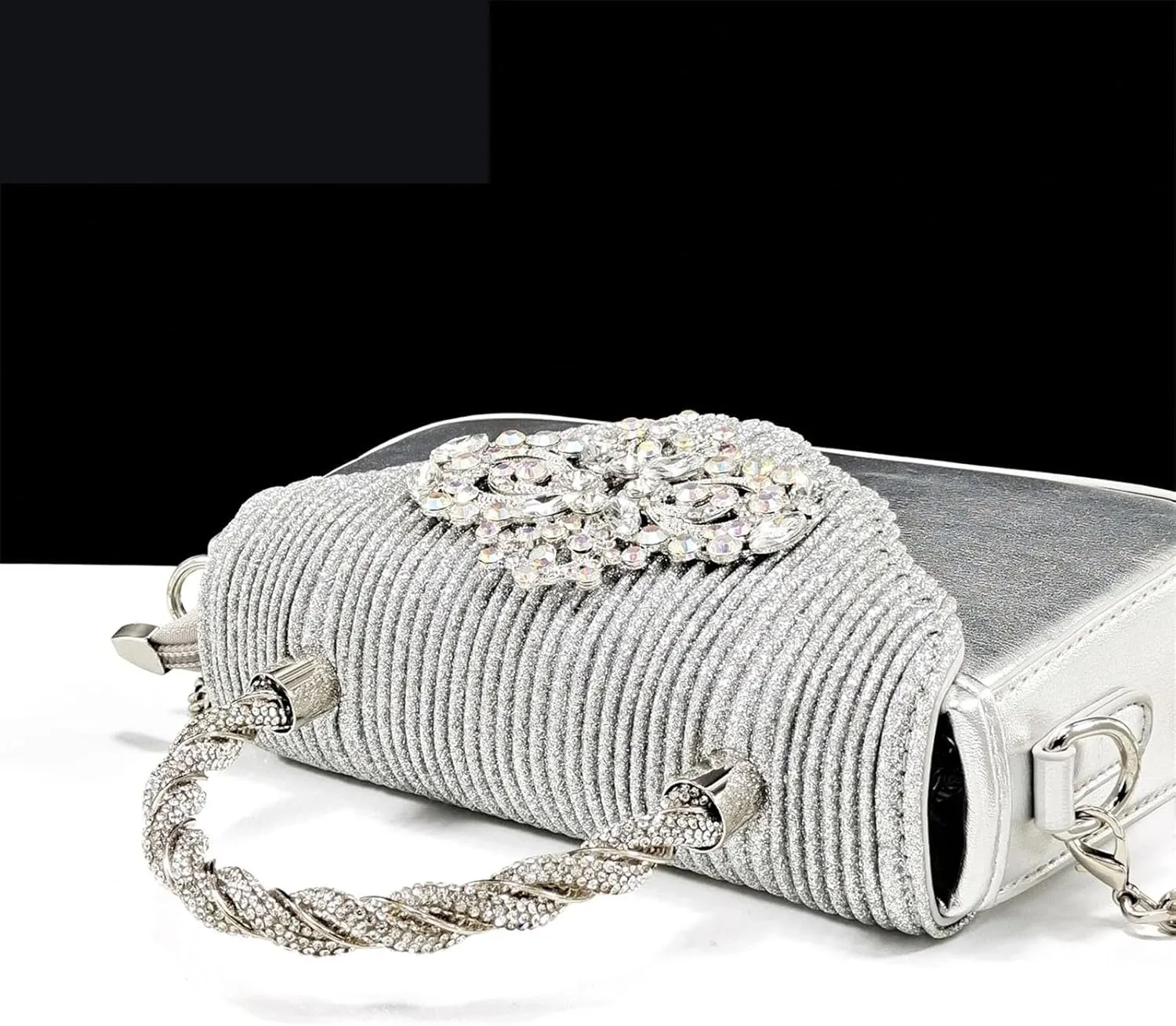 Womens Sparkly Rhinestone Embellished Party Shoes and Clutch Set Italian Design High Heels for Special Occasions