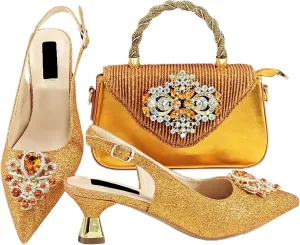 Womens Sparkly Rhinestone Embellished Party Shoes and Clutch Set Italian Design High Heels for Special Occasions