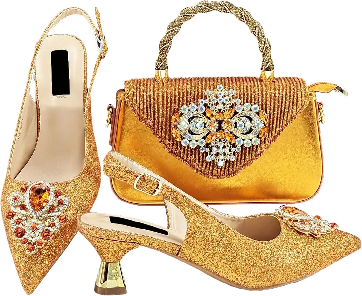 Womens Sparkly Rhinestone Embellished Party Shoes and Clutch Set Italian Design High Heels for Special Occasions