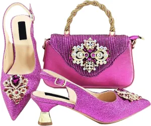 Womens Sparkly Rhinestone Embellished Party Shoes and Clutch Set Italian Design High Heels for Special Occasions