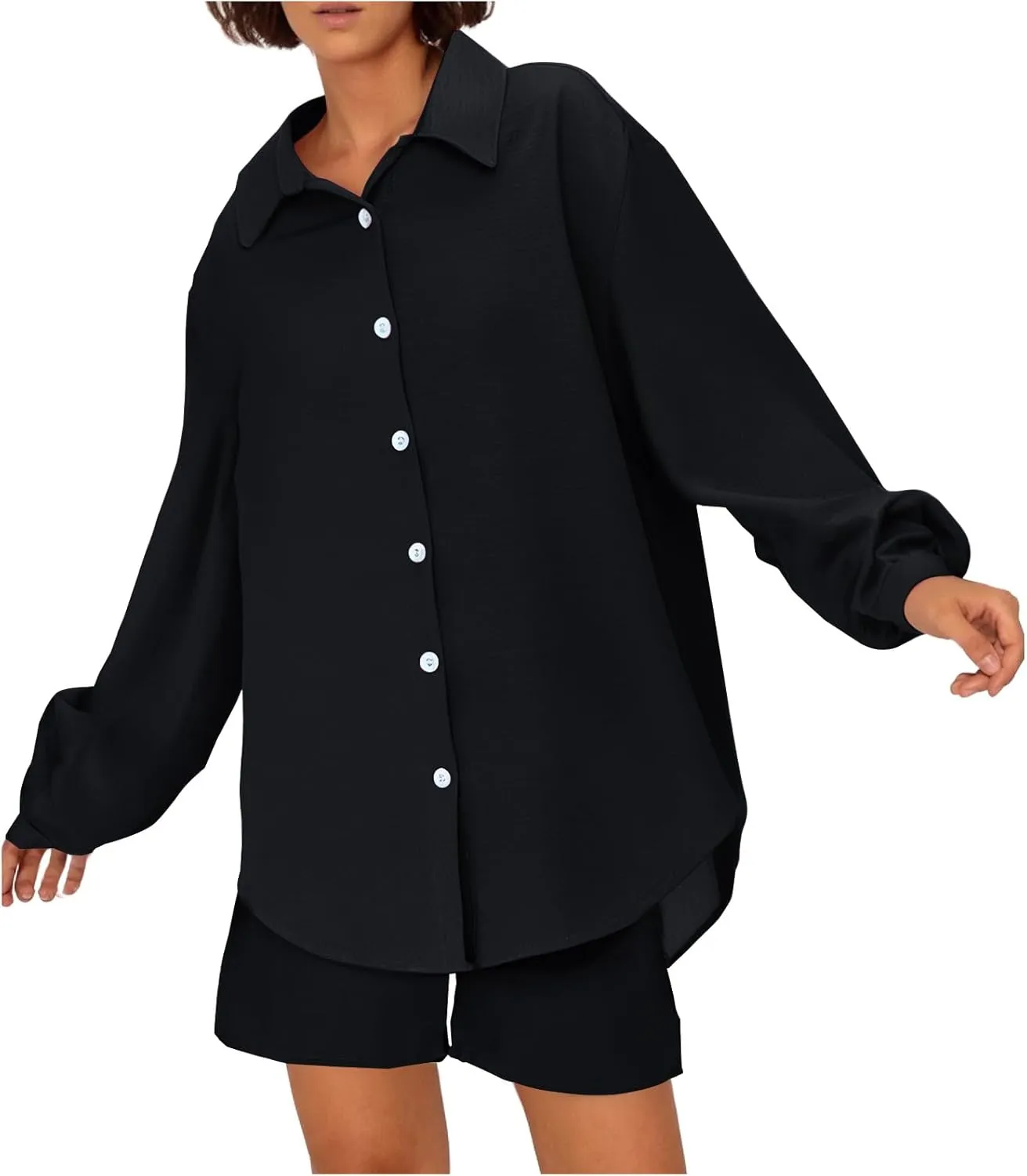 Womens Summer 2 Piece Sets Long Sleeve Button down Shirts Matching Short Sets Beach Soft Vacation Cruise Outfits 2025